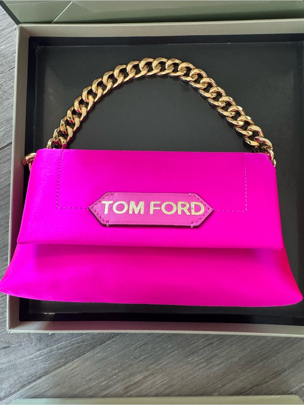 Brand New Mini TF Bright Fuchsia Satin Chain Clutch small bag mini evening